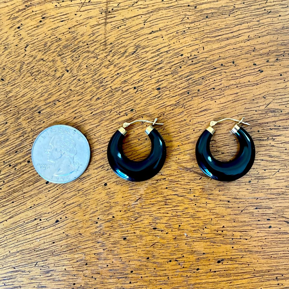 Black Hoop Earrings 10K Yellow Gold and Onyx
